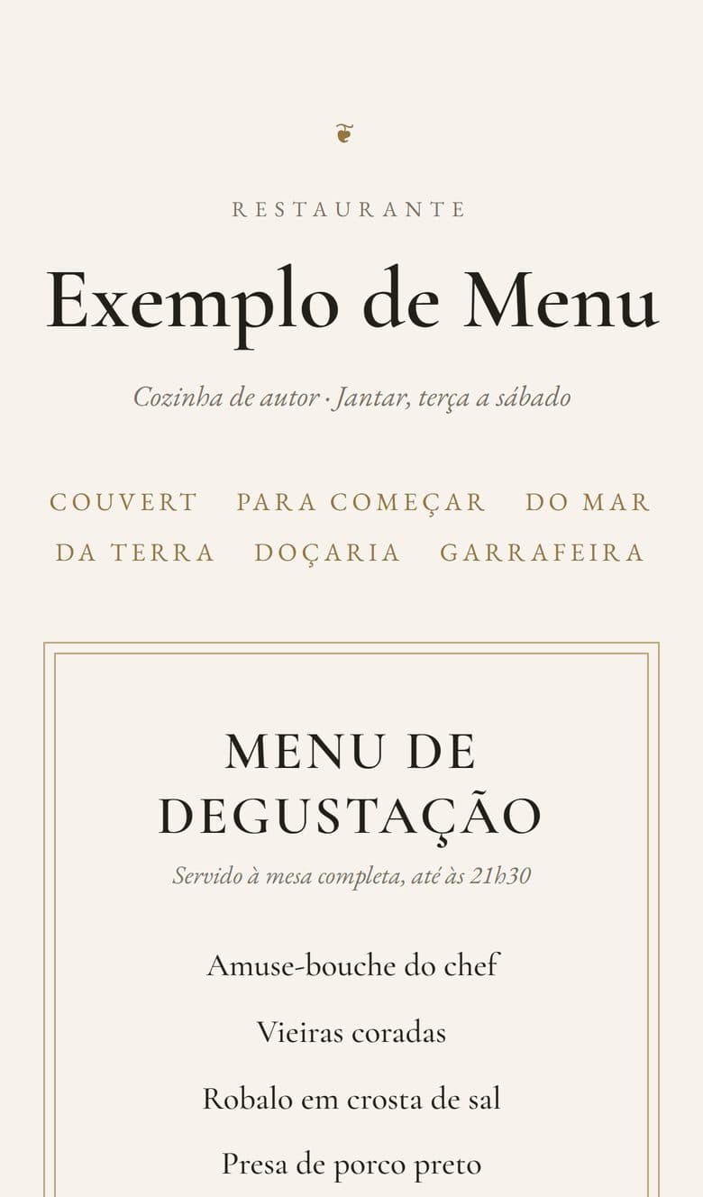 Demonstração de menu digital — Formato elegante